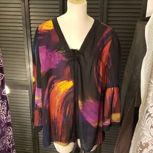 1x Spense Burnt Red, Gold And Black Tie Front Blouse 3/4 Sleeve 1x